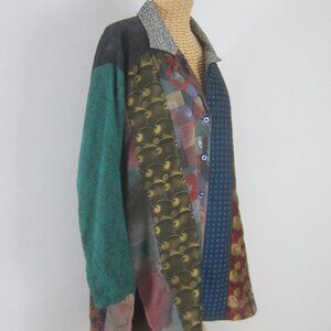 Vtg Francine Atlantic City Womens M / L Pieced Fabrics Art to Wear Relaxed Shirt